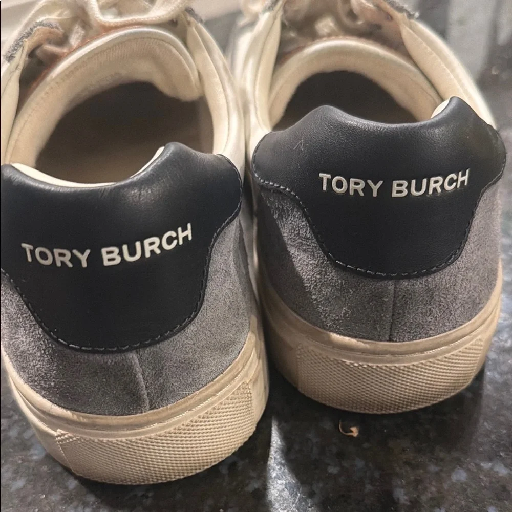 Tory Burch Cream & Gray Logo Low-Top Sneakers for ladies